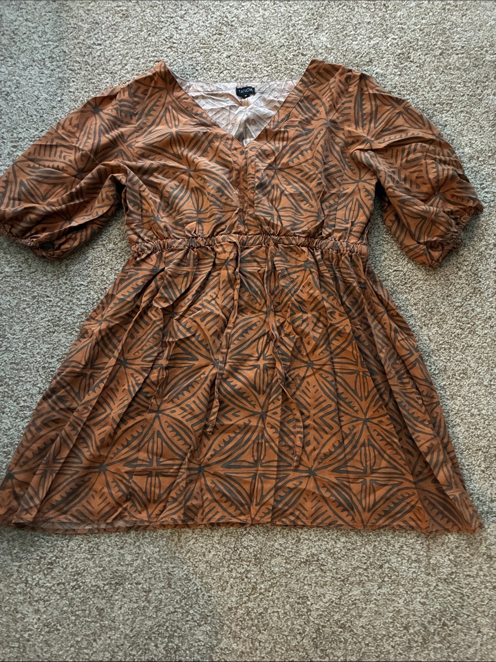 Tanoa Polynesian Print V-Neck Puff Sleeve Dress 2X